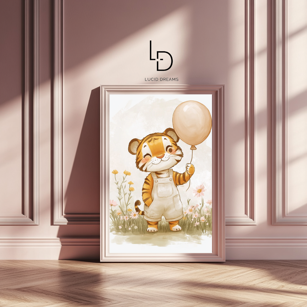 Balloon Buddy – Smiling Tiger Nursery Wall Art Poster