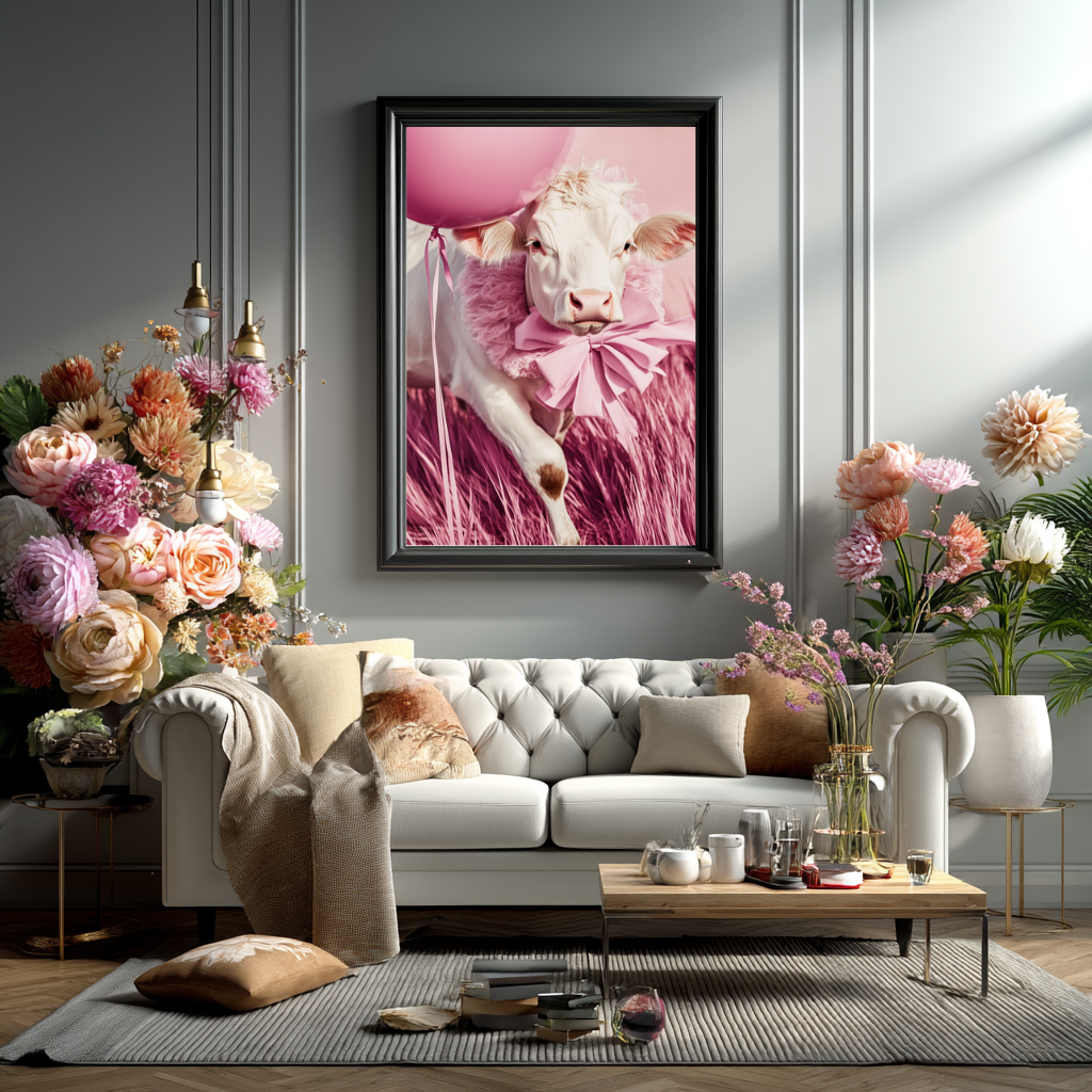 Pasture Princess – Couture Calf in Pink Wall Art Poster