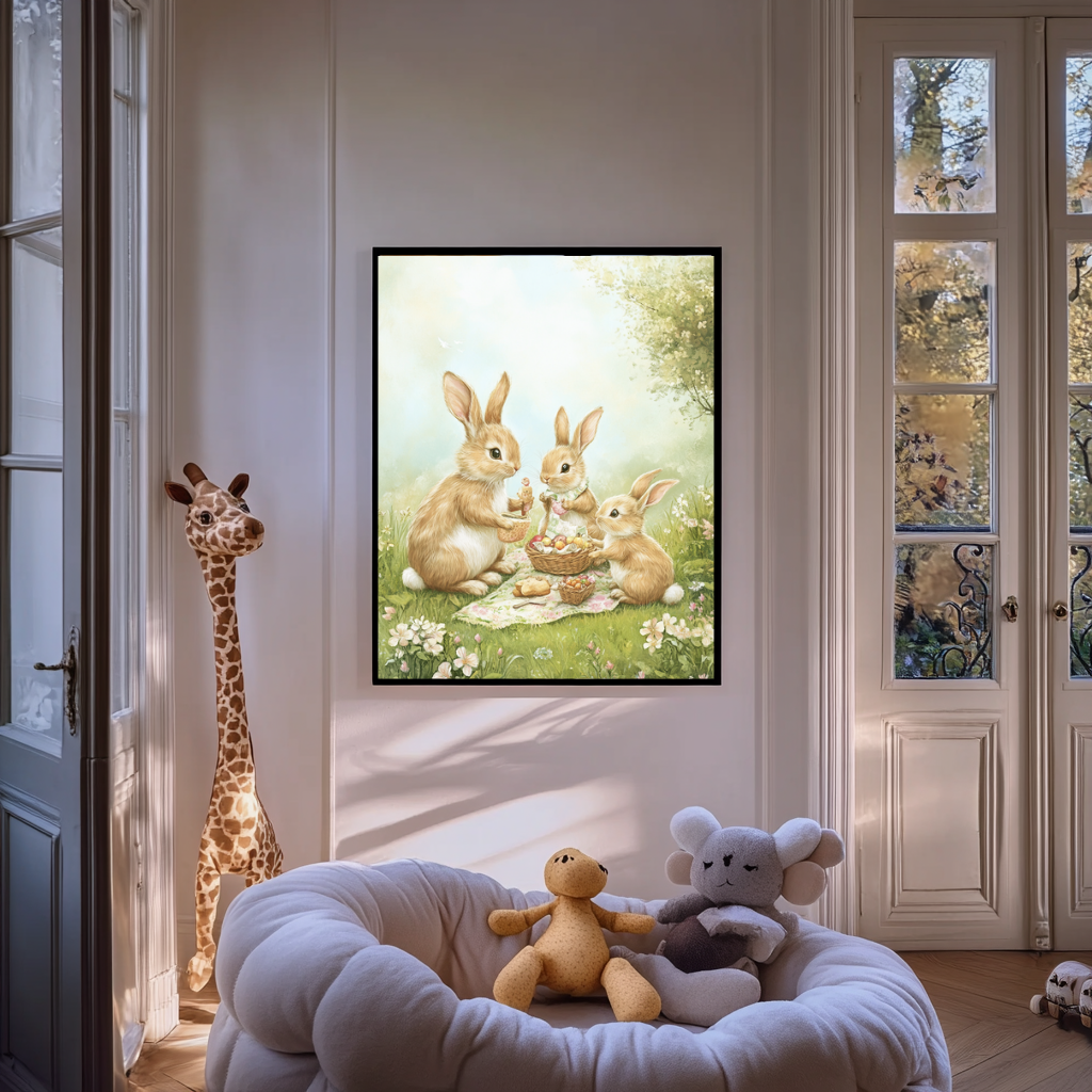 Bunny Brunch – Rabbit Picnic Meadow Wall Art Poster