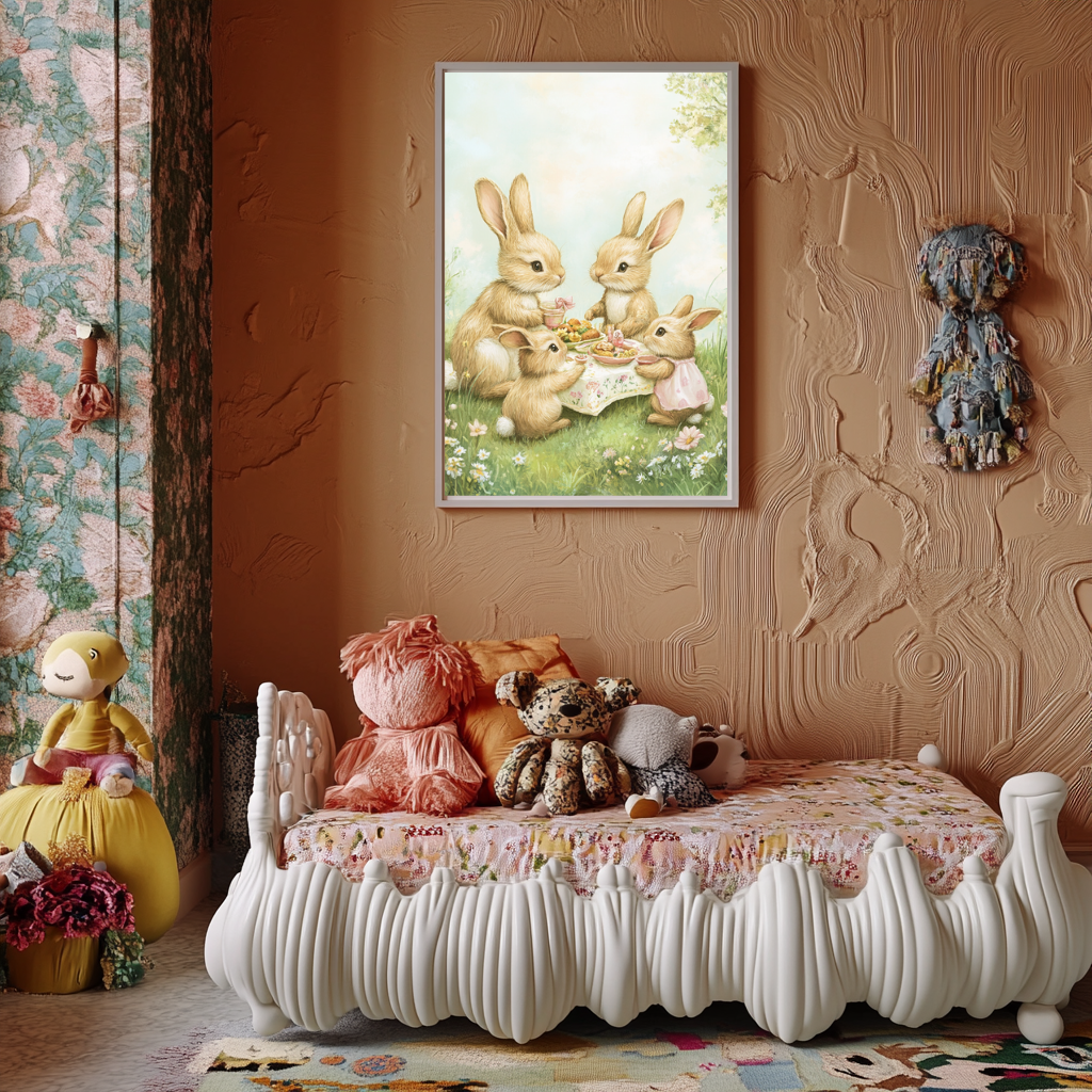Bunny Picnic – Rabbit Family Tea Party Wall Art Poster