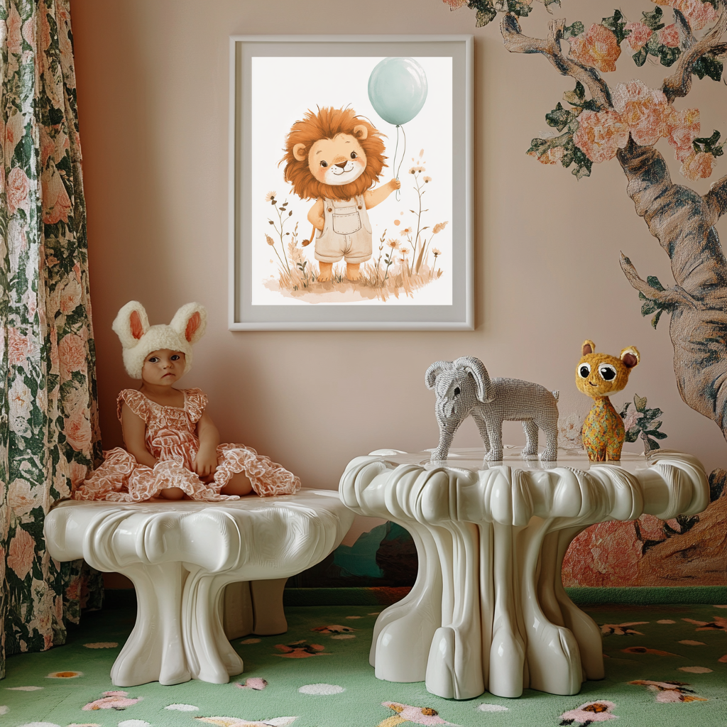 Braveheart Cub – Lion with Balloon Nursery Wall Art Poster