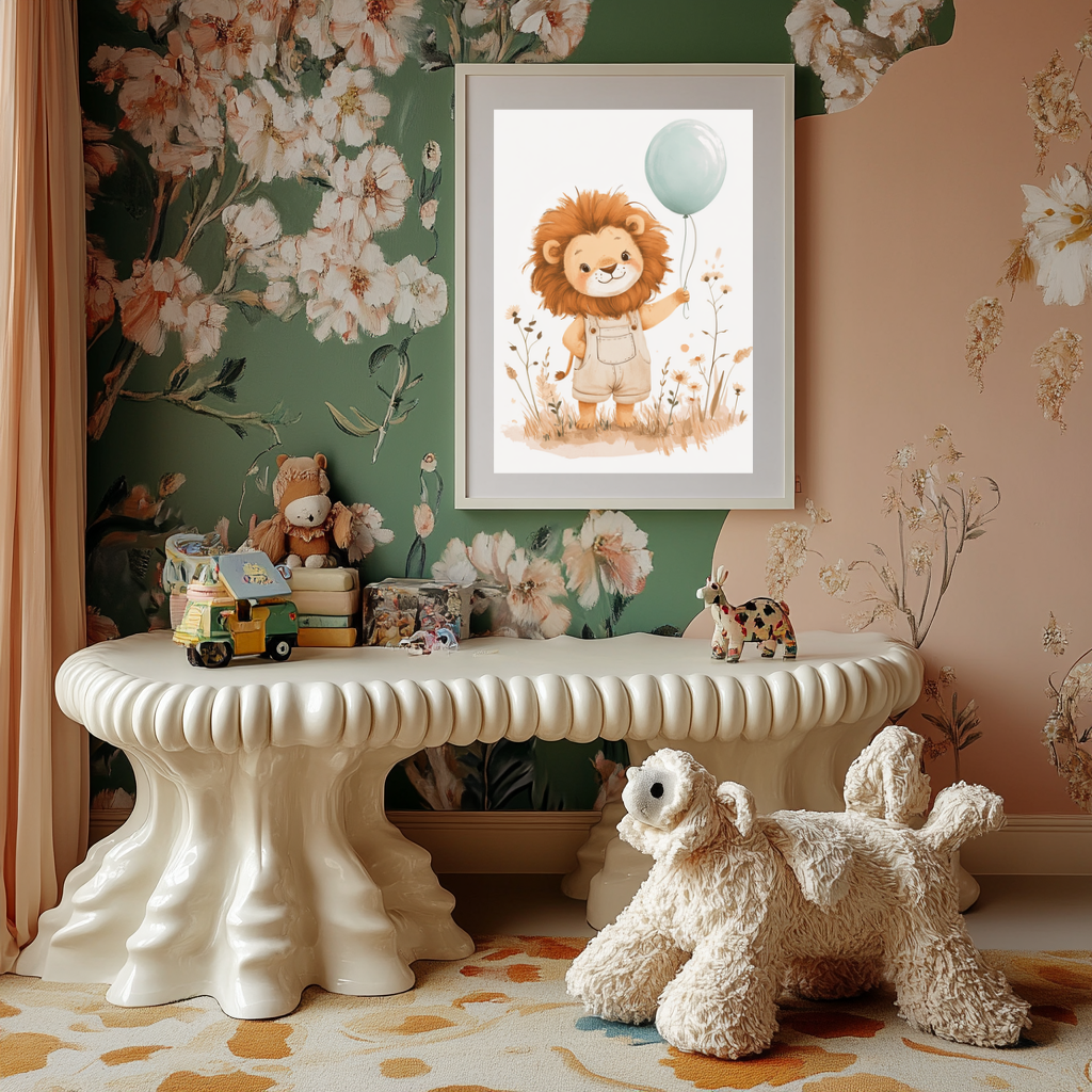 Braveheart Cub – Lion with Balloon Nursery Wall Art Poster