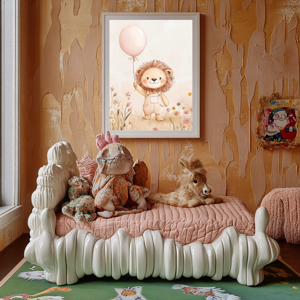 Smiling Lion – Soft Safari Balloon Nursery Wall Art Poster