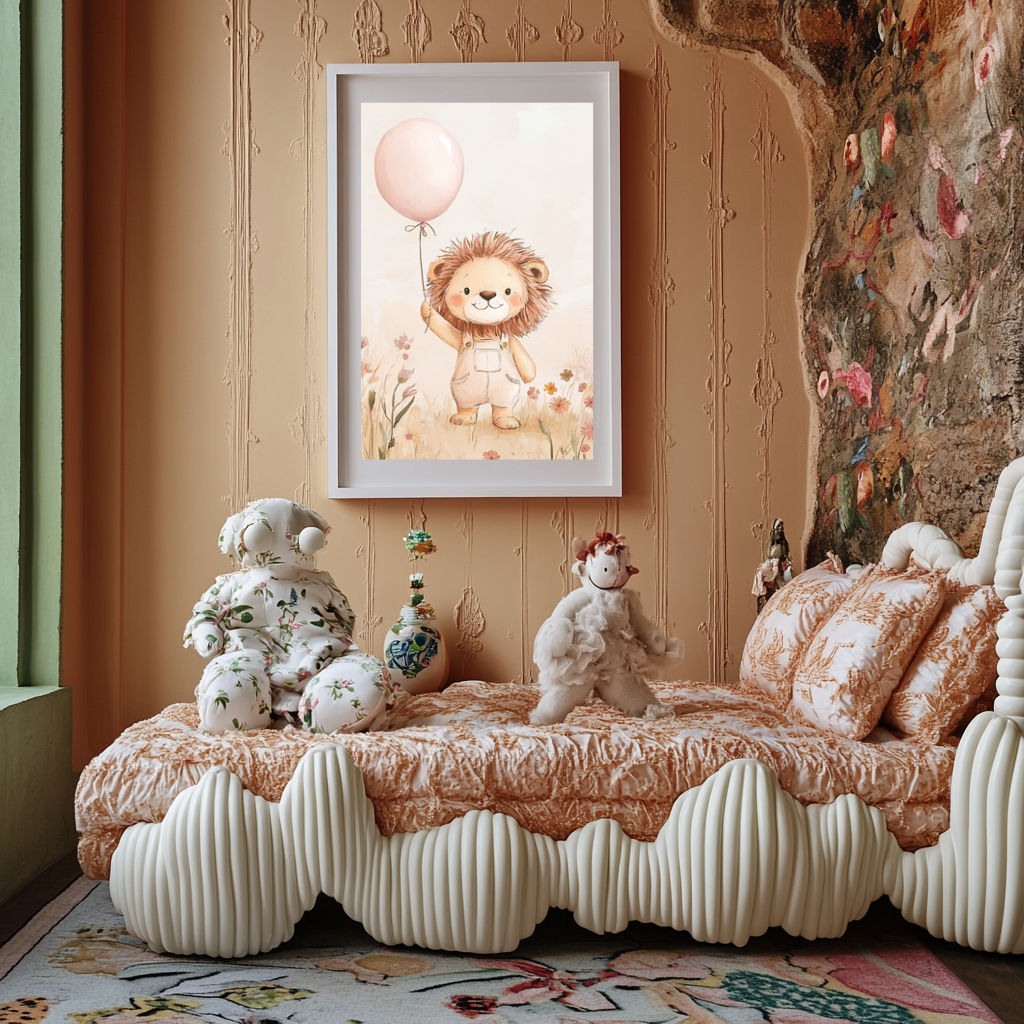 Smiling Lion – Soft Safari Balloon Nursery Wall Art Poster