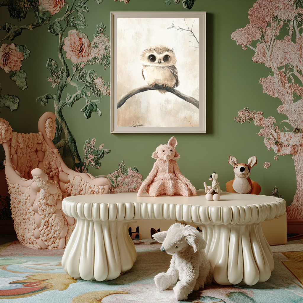 Moonlit Eyes – Sepia Baby Owl Wall Art Poster