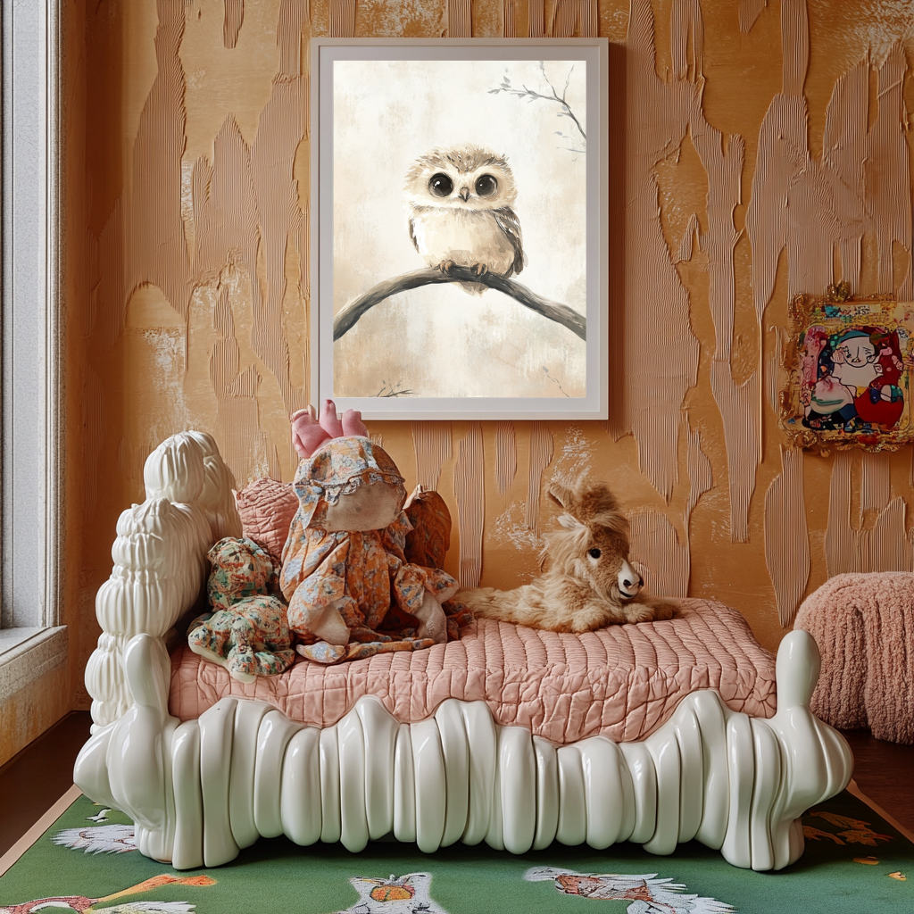 Moonlit Eyes – Sepia Baby Owl Wall Art Poster