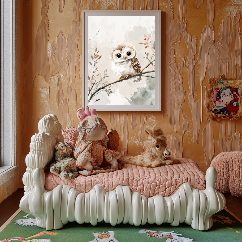 Wise Whisper – Baby Owl on Branch Wall Art Poster