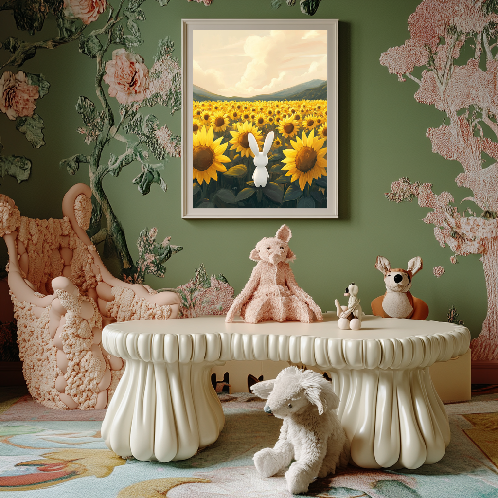 Sunflower Gaze – Bunny in Golden Field Wall Art Poster