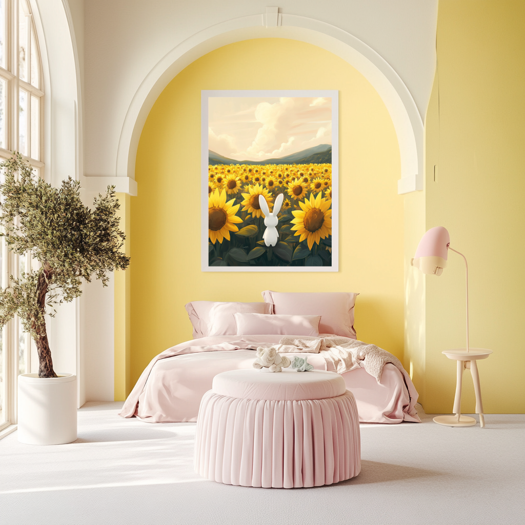 Sunflower Gaze – Bunny in Golden Field Wall Art Poster
