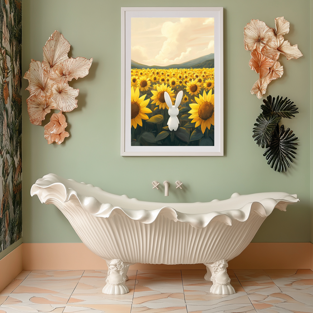 Sunflower Gaze – Bunny in Golden Field Wall Art Poster