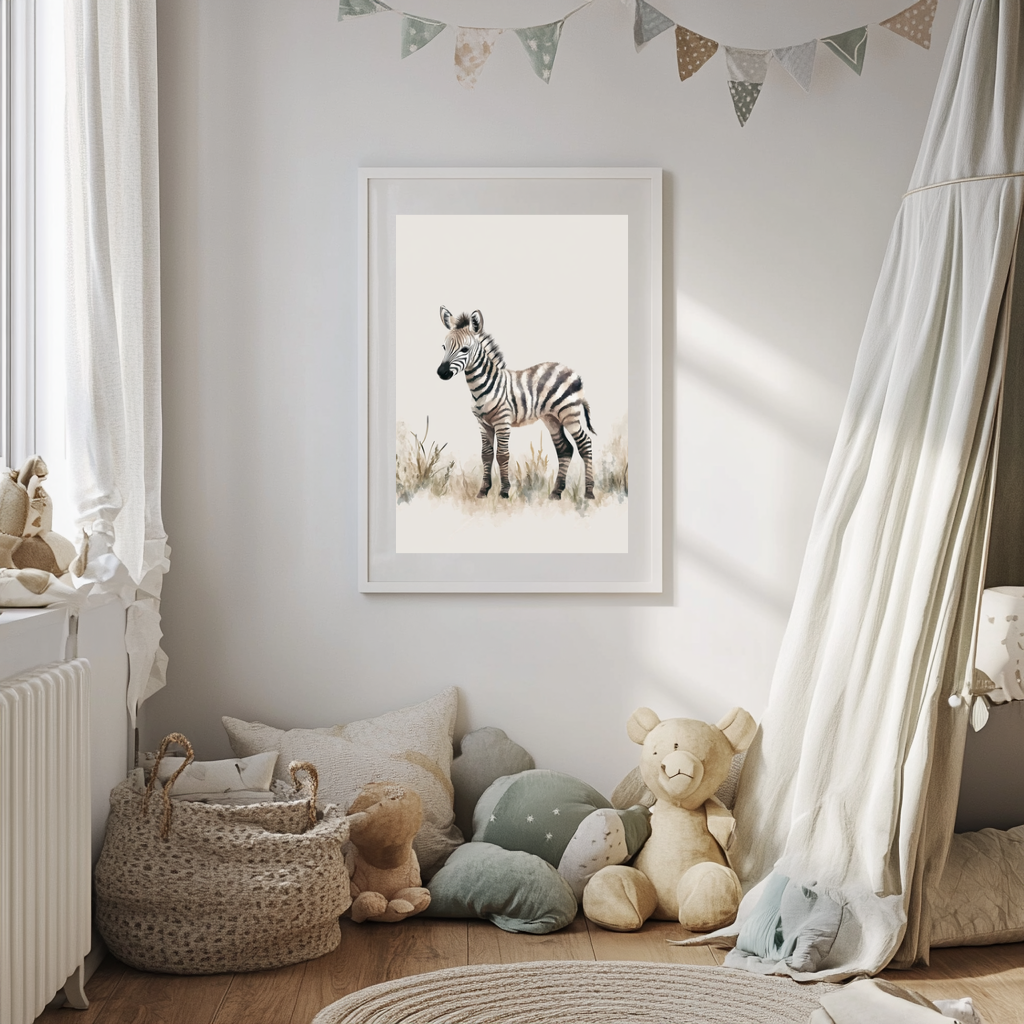 Savanna Gaze – Minimalist Zebra Nursery Wall Art Poster