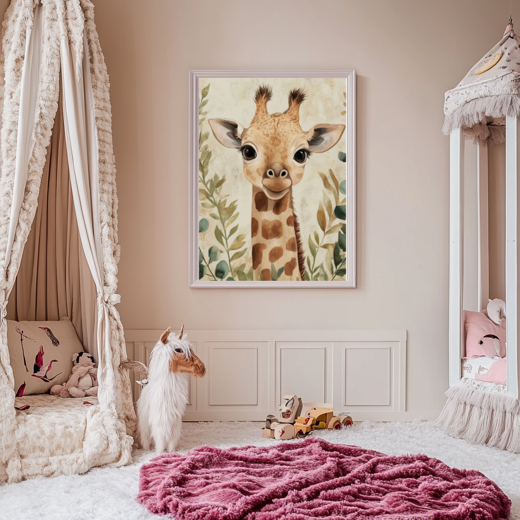 Gentle Giraffe – Realistic Baby Safari Animal Wall Art Poster