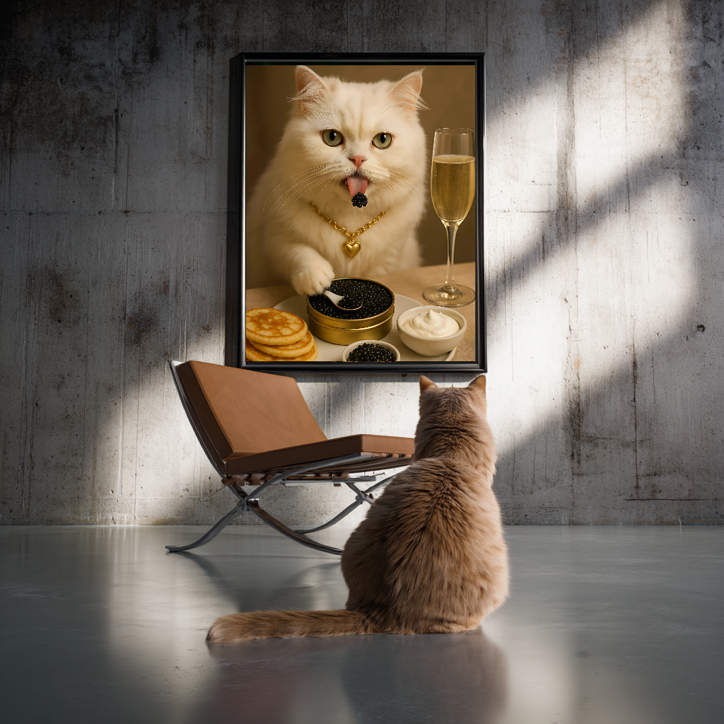 The Caviar Connoisseur – Luxurious Cat Wall Art Poster