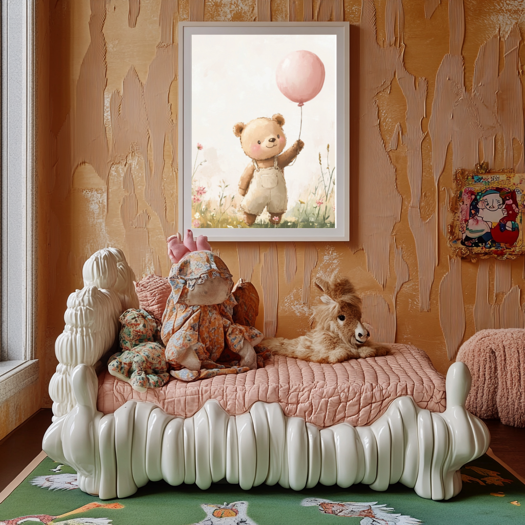 Joyful Bear – Pink Balloon Nursery Wall Art Poster