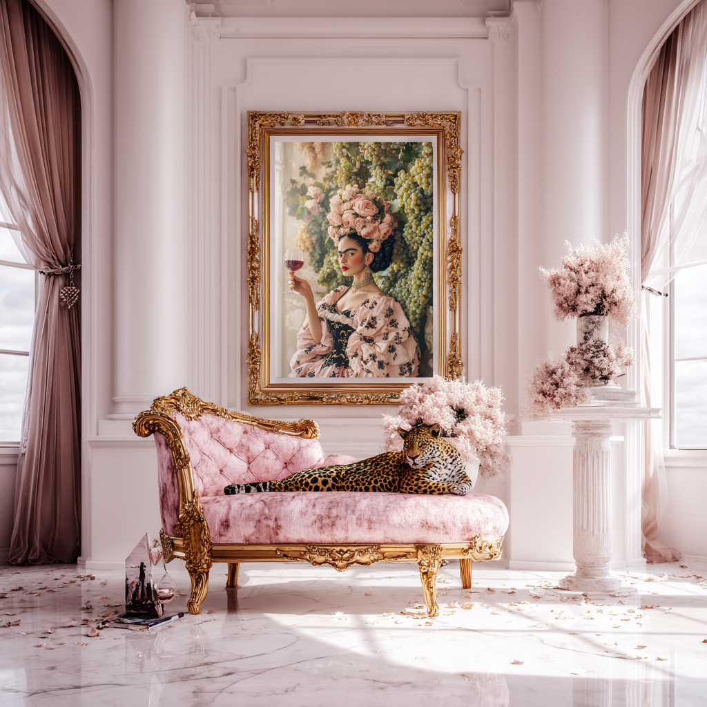 Divine Harvest – Baroque Muse with Grapes & Roses Wall Art Poster