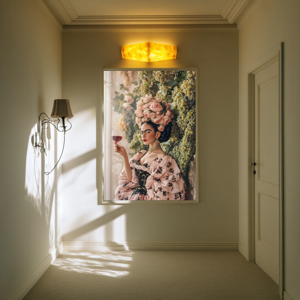 Divine Harvest – Baroque Muse with Grapes & Roses Wall Art Poster
