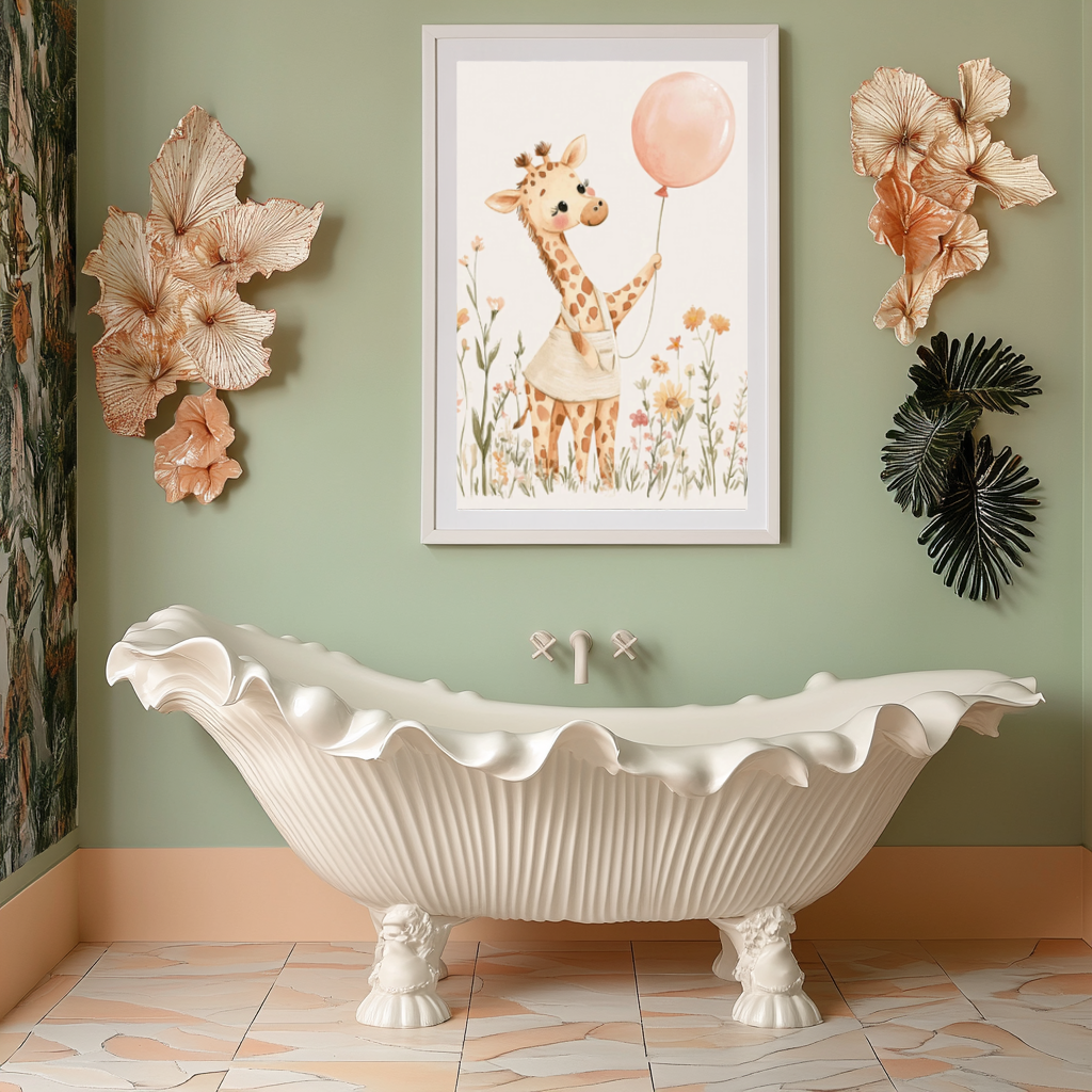 Lovely Giraffe Girl – Pink Balloon Nursery Wall Art Poster