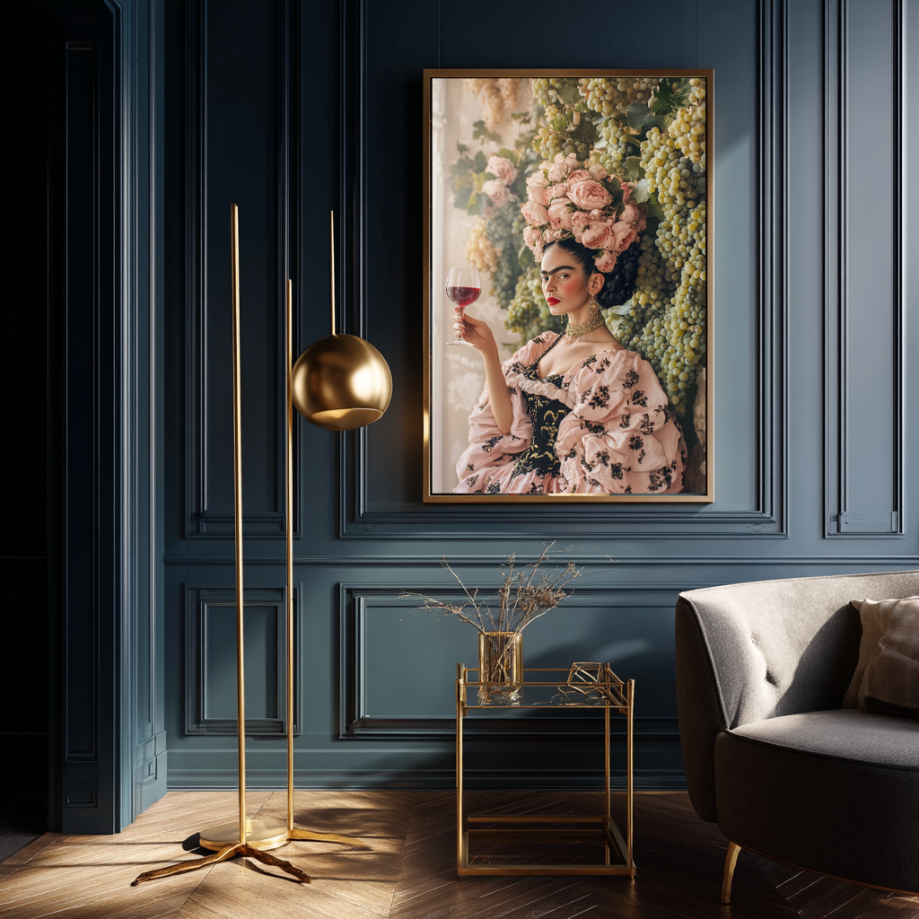 Divine Harvest – Baroque Muse with Grapes & Roses Wall Art Poster