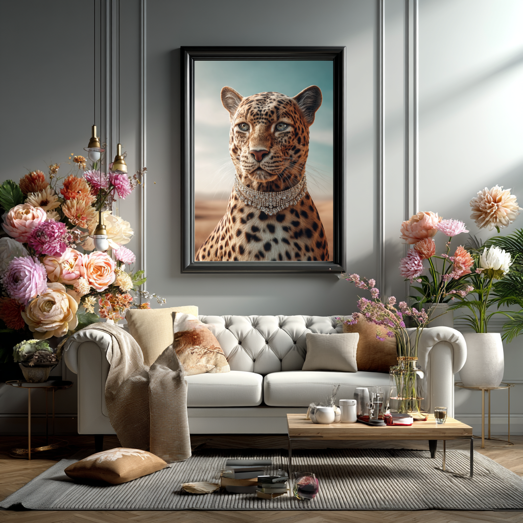 Desert Majesty – Leopard with Diamond Collar Wall Art Poster