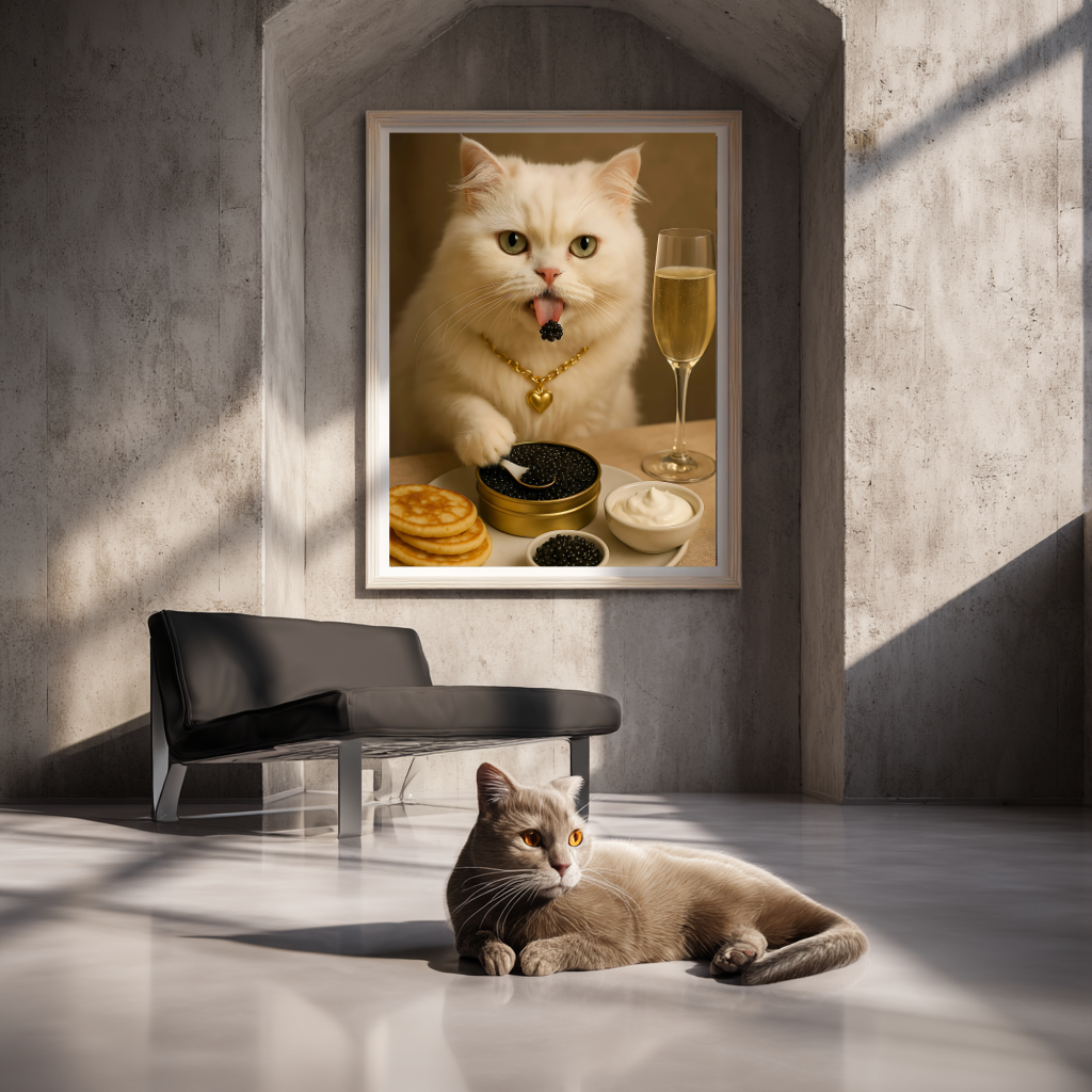 The Caviar Connoisseur – Luxurious Cat Wall Art Poster