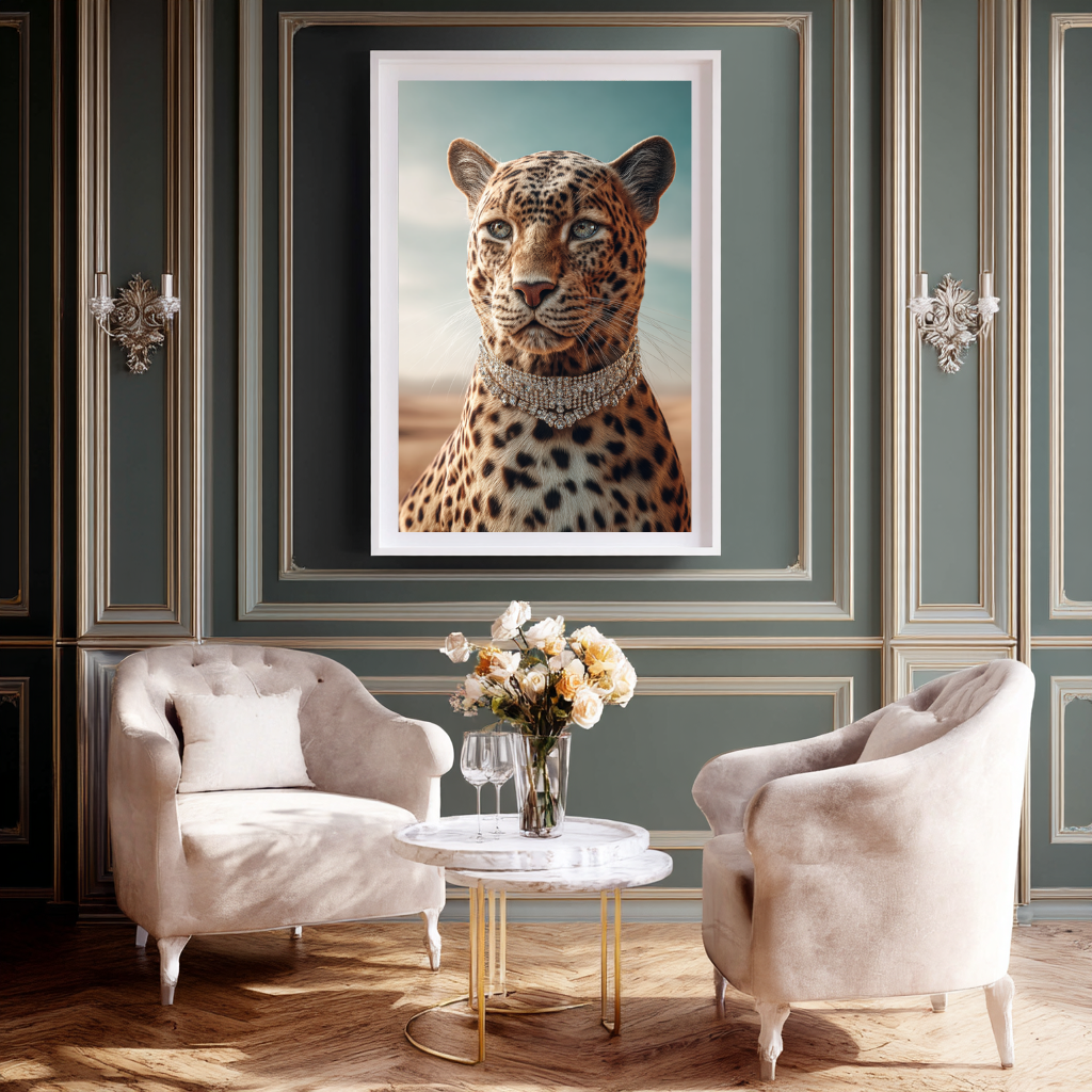 Desert Majesty – Leopard with Diamond Collar Wall Art Poster