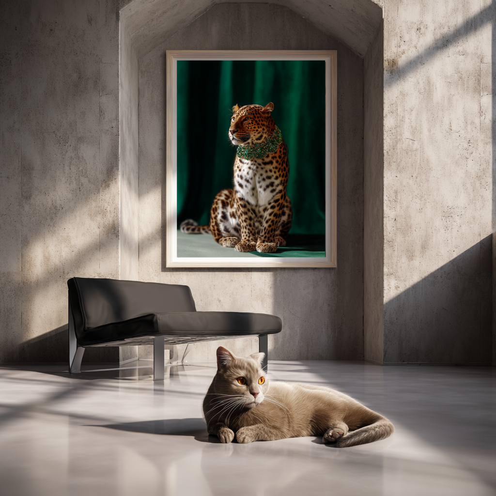 The Emerald Monarch – Leopard in Jeweled Collar Wall Art Poster