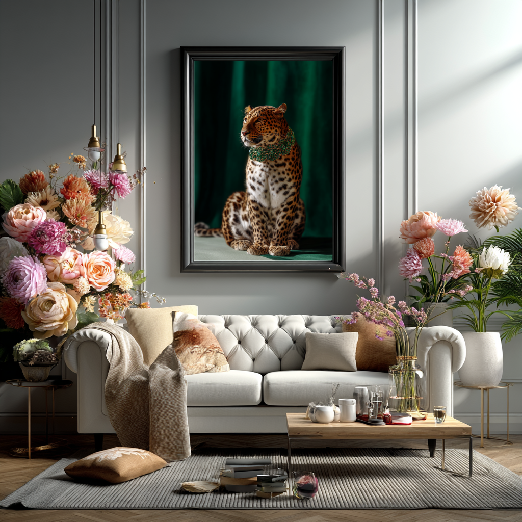 The Emerald Monarch – Leopard in Jeweled Collar Wall Art Poster