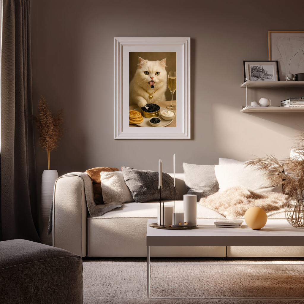The Caviar Connoisseur – Luxurious Cat Wall Art Poster
