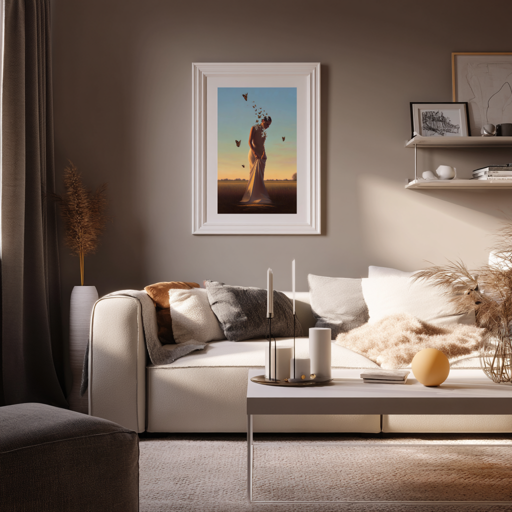 Becoming Light – Woman Dissolving into Butterflies Wall Art Poster