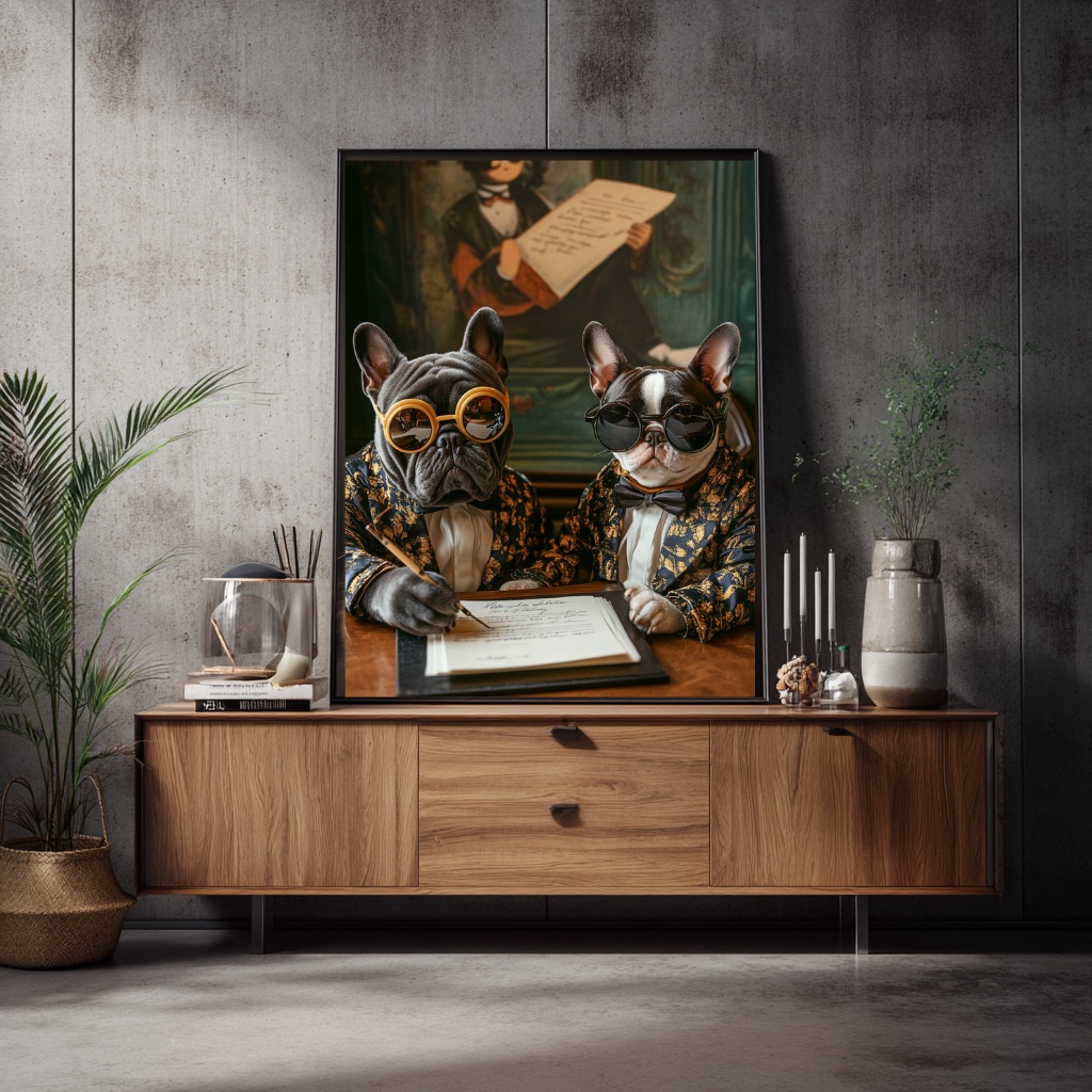 The Aristopaws – French Bulldogs in Formalwear Wall Art Poster