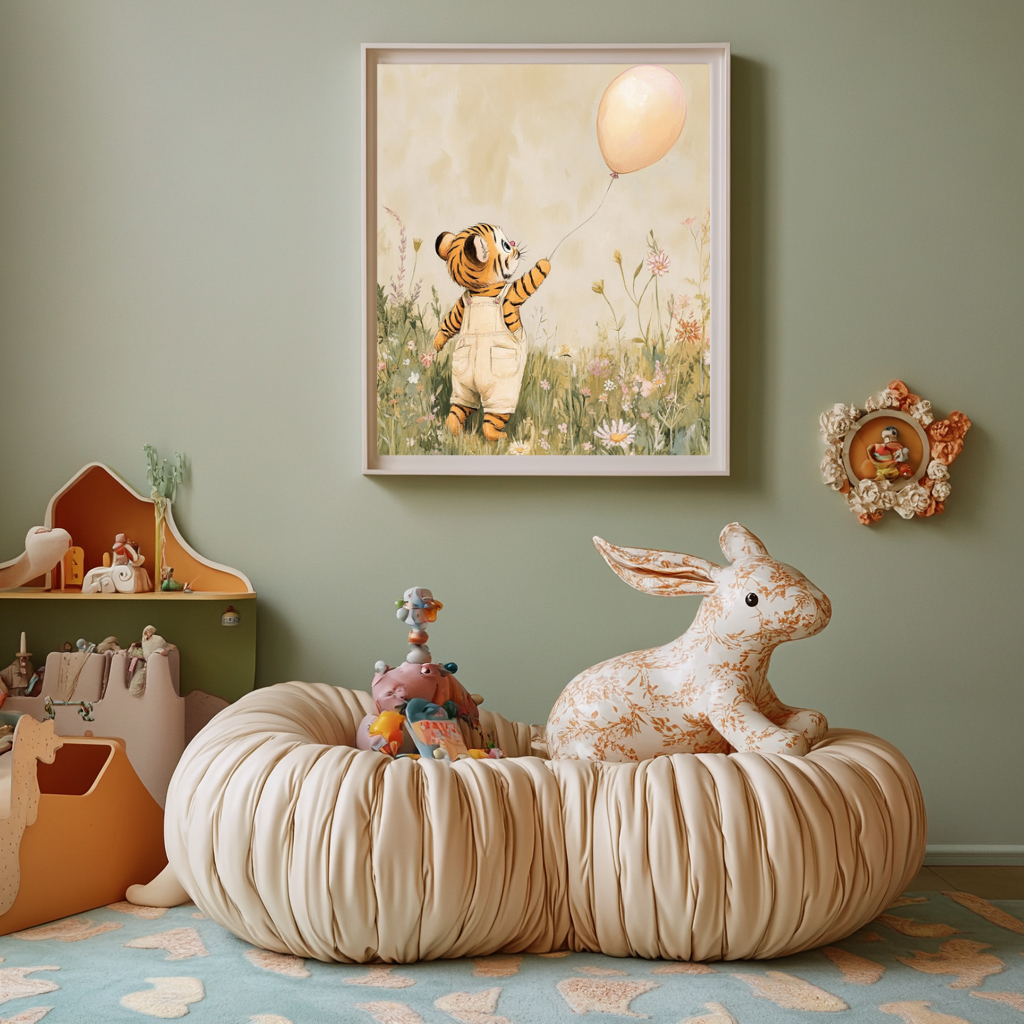 Chasing Light – Tiger Cub with Balloon Nursery Wall Art Poster