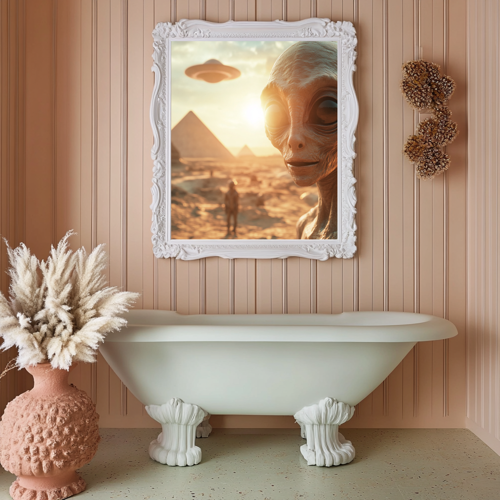 Celestial Architects – Alien Encounter at the Pyramids Wall Art Poster