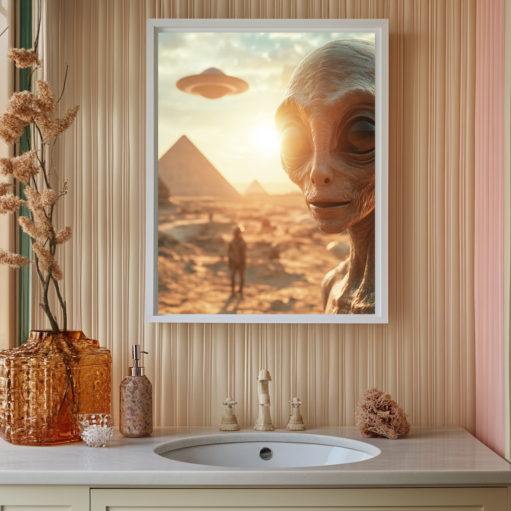 Celestial Architects – Alien Encounter at the Pyramids Wall Art Poster