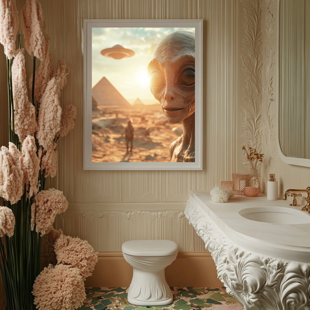 Celestial Architects – Alien Encounter at the Pyramids Wall Art Poster