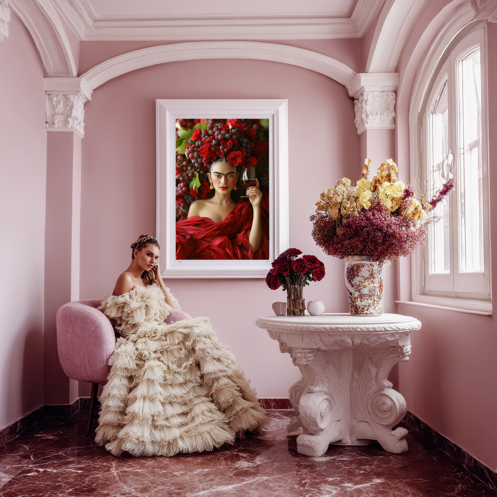 The Crimson Oracle – Wine & Roses Woman Wall Art Poster