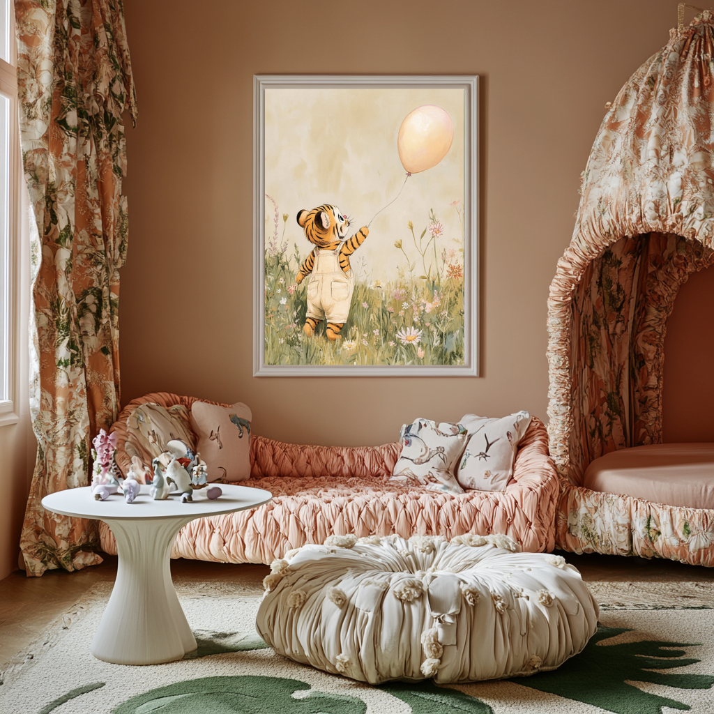 Chasing Light – Tiger Cub with Balloon Nursery Wall Art Poster