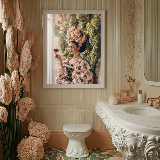 Divine Harvest – Baroque Muse with Grapes & Roses Wall Art Poster