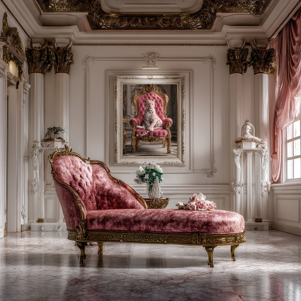 Throne Tamer – Spotted Leopard on Velvet Chair Wall Art Poster