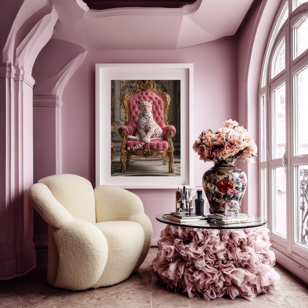 Throne Tamer – Spotted Leopard on Velvet Chair Wall Art Poster