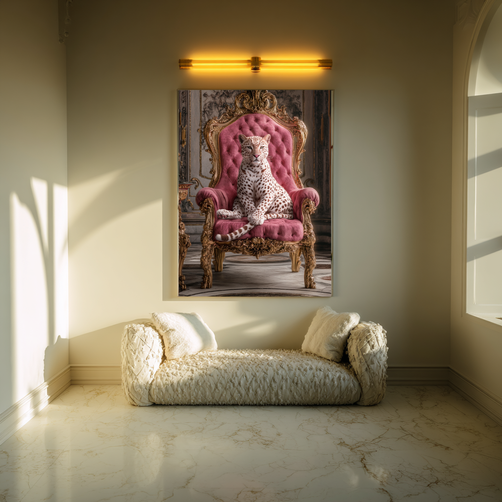 Throne Tamer – Spotted Leopard on Velvet Chair Wall Art Poster