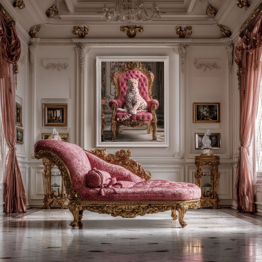 Throne Tamer – Spotted Leopard on Velvet Chair Wall Art Poster