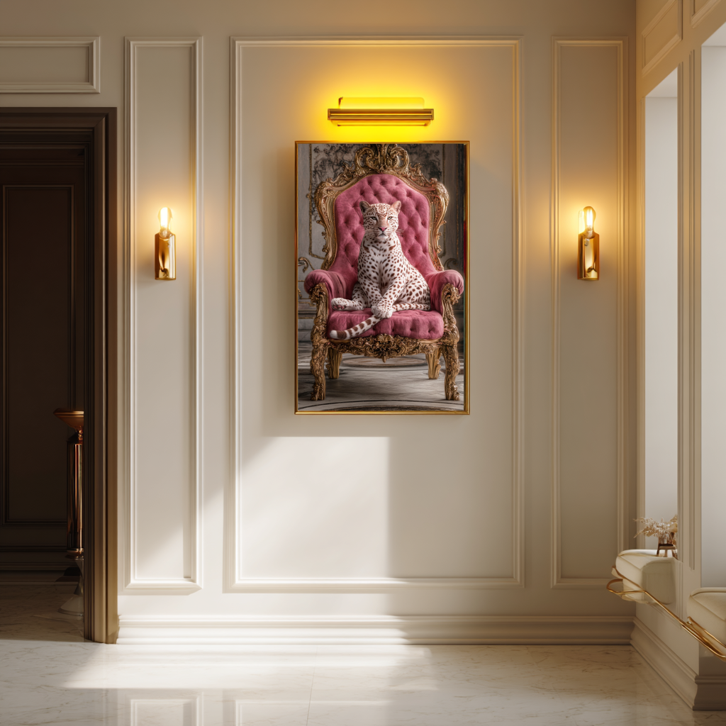 Throne Tamer – Spotted Leopard on Velvet Chair Wall Art Poster