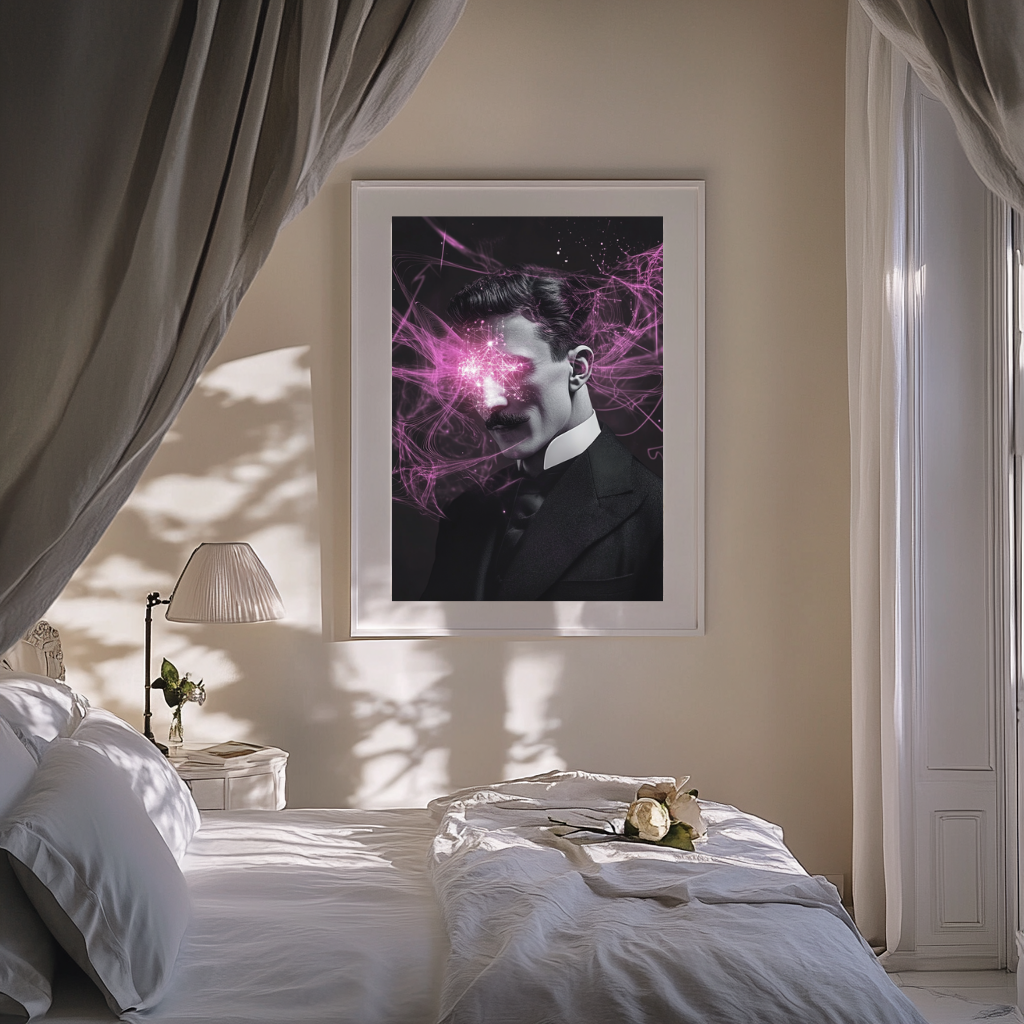 Neon Tesla – Visionary Electric Portrait Wall Art Poster