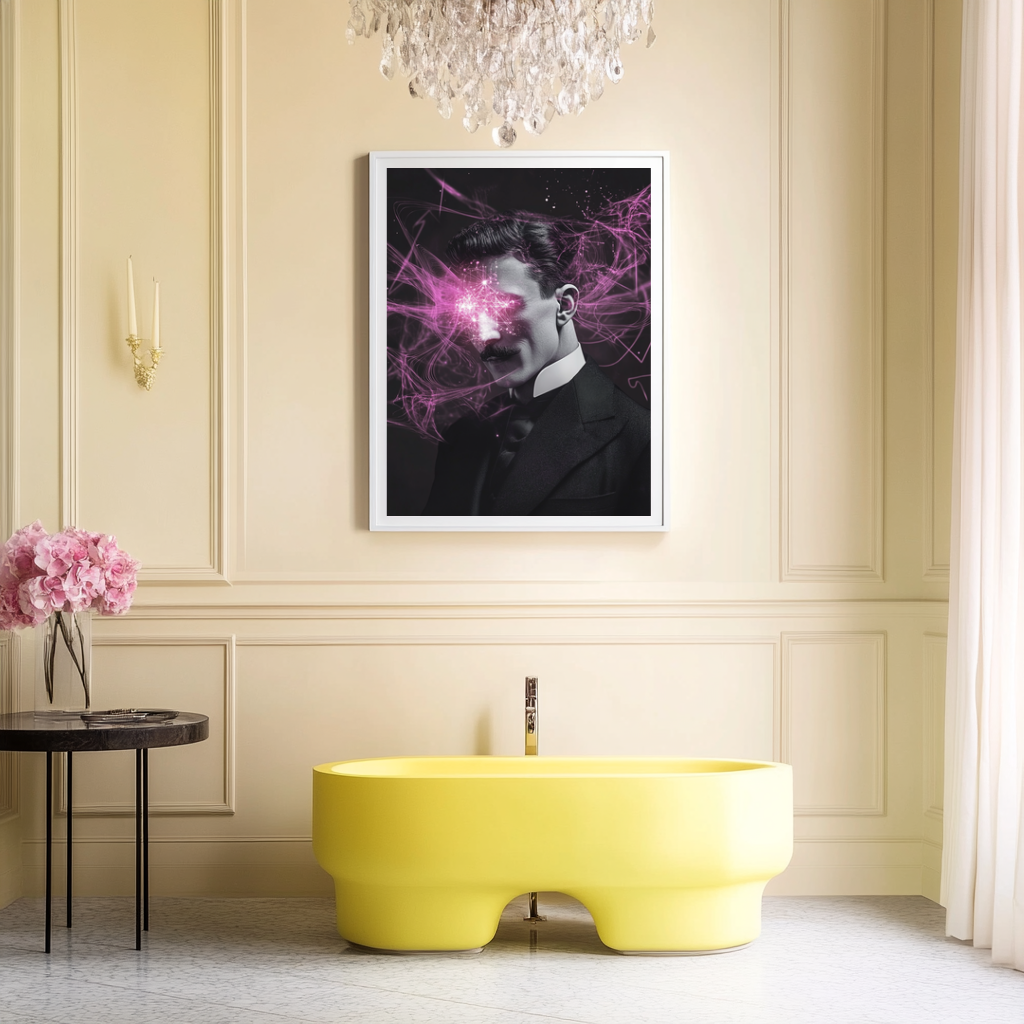 Neon Tesla – Visionary Electric Portrait Wall Art Poster