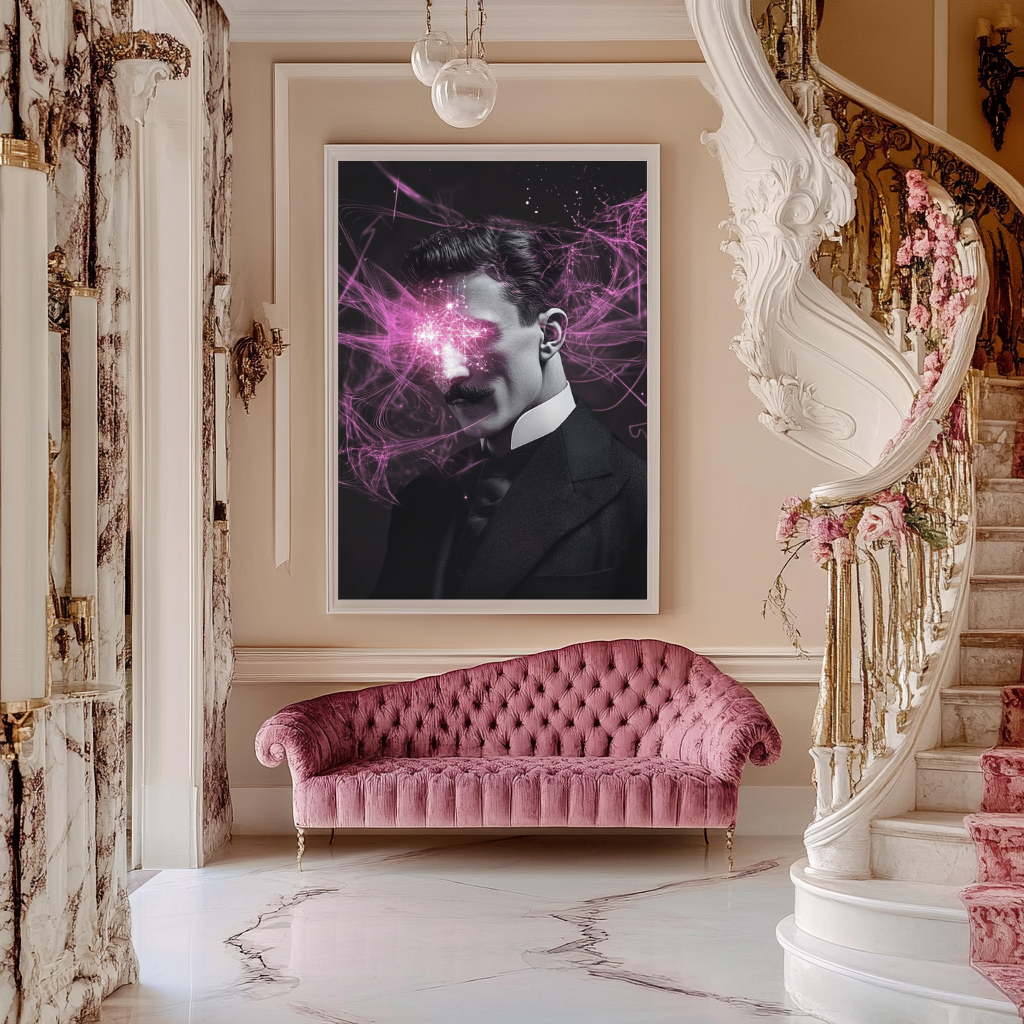 Neon Tesla – Visionary Electric Portrait Wall Art Poster