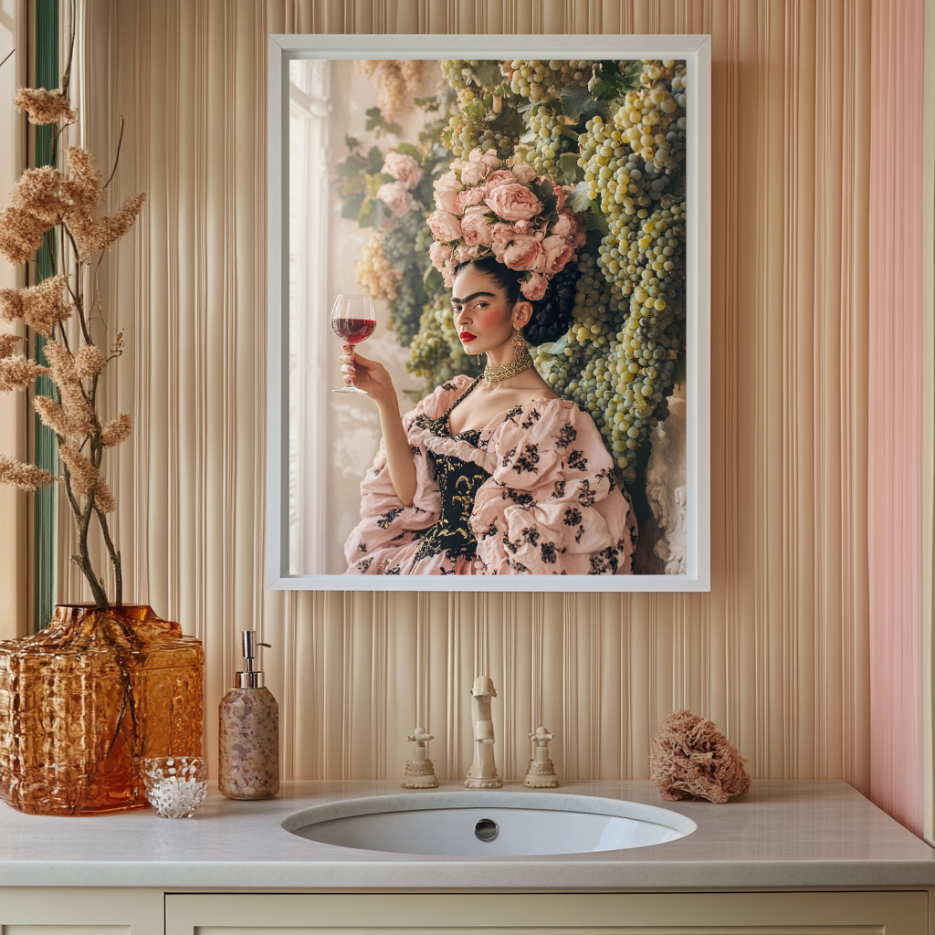 Divine Harvest – Baroque Muse with Grapes & Roses Wall Art Poster