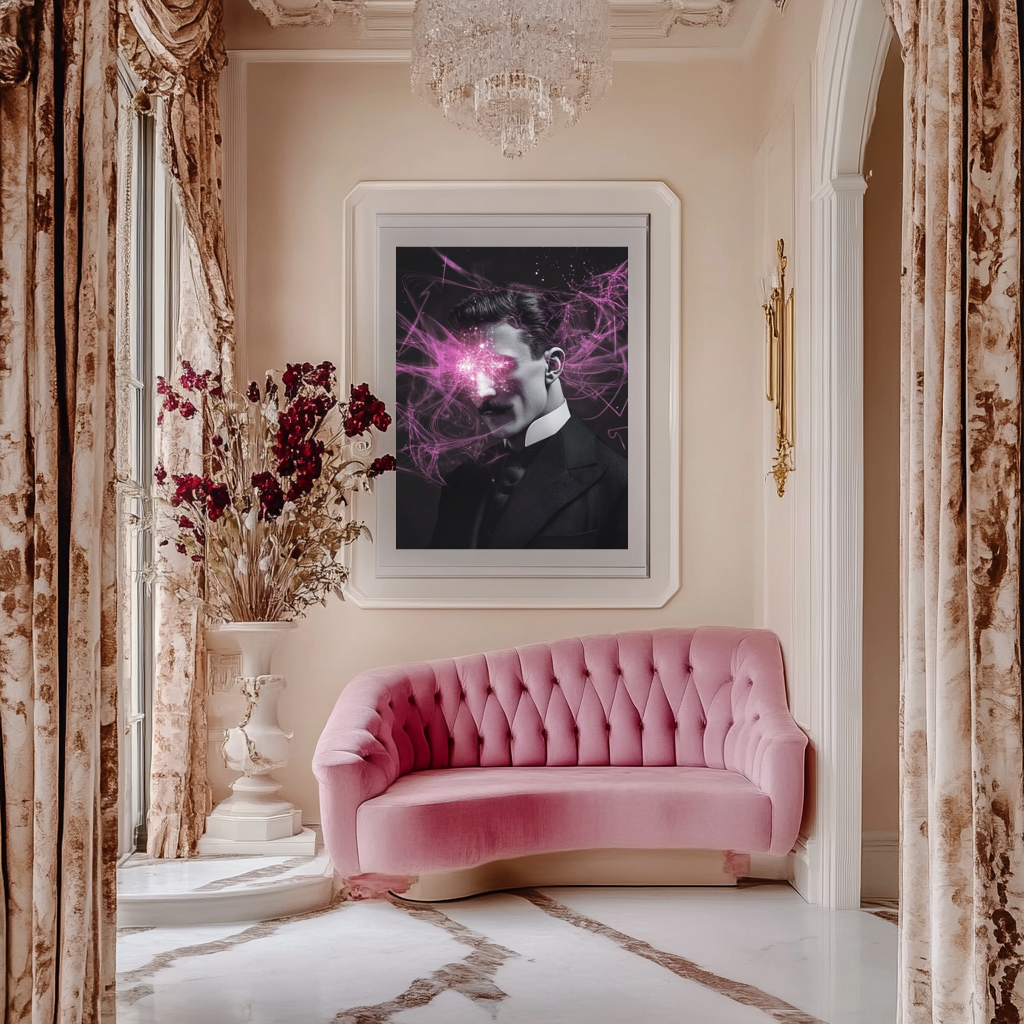 Neon Tesla – Visionary Electric Portrait Wall Art Poster