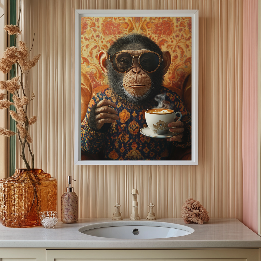 Latte Primate – Retro Monkey Coffee Wall Art Poster