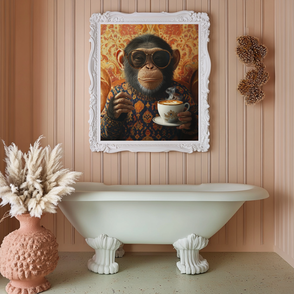 Latte Primate – Retro Monkey Coffee Wall Art Poster