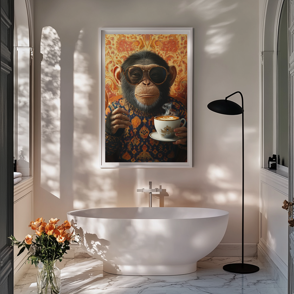 Latte Primate – Retro Monkey Coffee Wall Art Poster
